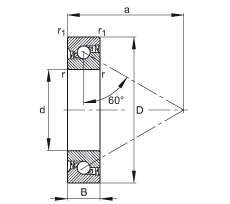 推力角接觸球軸承 7603020-2RS-TVP, 單向，接觸角 a = 60°，限制公差，兩側(cè)唇密封