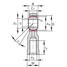桿端軸承 GIKSR12-PS, 根據(jù) DIN ISO 12 240-4 標(biāo)準(zhǔn)，特種鋼材料，帶右旋內(nèi)螺紋，免維護(hù)