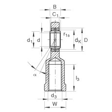 桿端軸承 GIR45-DO-2RS, 根據(jù) DIN ISO 12 240-4 標準，帶右旋內(nèi)螺紋，需維護，兩側(cè)唇密封