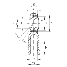 桿端軸承 GIKR20-PB, 根據(jù) DIN ISO 12 240-4 標(biāo)準(zhǔn)，帶右旋內(nèi)螺紋，需維護(hù)