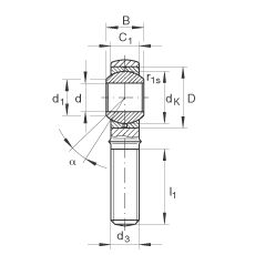 桿端軸承 GAKR18-PB, 根據(jù) DIN ISO 12 240-4 標(biāo)準(zhǔn)，帶右旋外螺紋，需維護(hù)