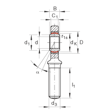 桿端軸承 GAR12-UK, 根據 DIN ISO 12 240-4 標準，帶右旋外螺紋，需維護