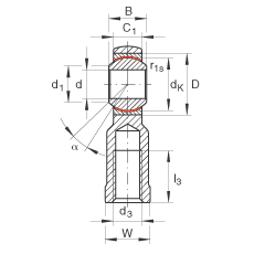 桿端軸承 GIKR6-PW, 根據(jù) DIN ISO 12 240-4 標(biāo)準(zhǔn)，帶右旋內(nèi)螺紋，需維護(hù)