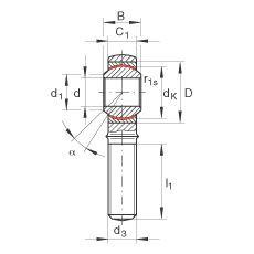 桿端軸承 GAKL22-PW, 根據(jù) DIN ISO 12 240-4 標(biāo)準(zhǔn)，帶左旋外螺紋，需維護(hù)