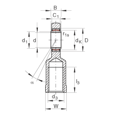桿端軸承 GIR8-UK, 根據(jù) DIN ISO 12 240-4 標(biāo)準(zhǔn)，帶右旋內(nèi)螺紋，免維護(hù)