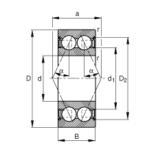角接觸球軸承 3814-B-2Z-TVH, 雙列，雙側(cè)間隙密封，接觸角 α = 25°