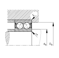角接觸球軸承 3814-B-2RSR-TVH, 雙列，雙側(cè)唇密封，接觸角 α = 25°